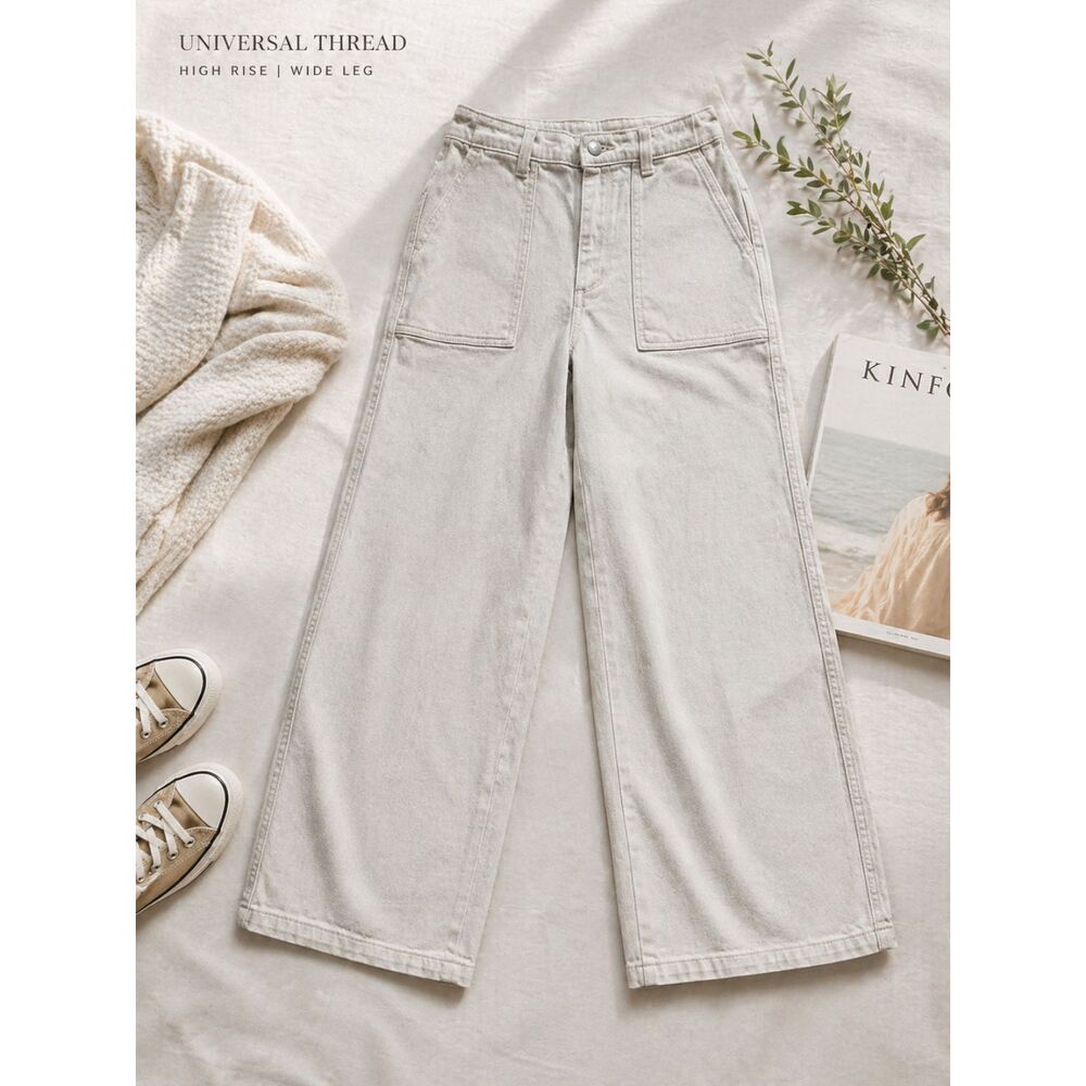 Universal Thread High Rise Wide Leg Jeans 00 Oatmeal Cream Denim